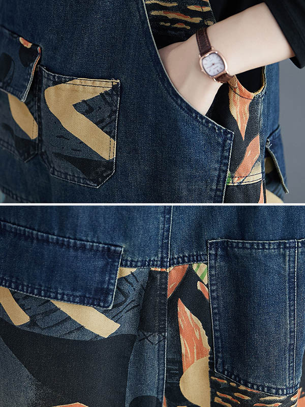 xakxx Original Cartoon Printed With Pocket Harem Denim Overalls