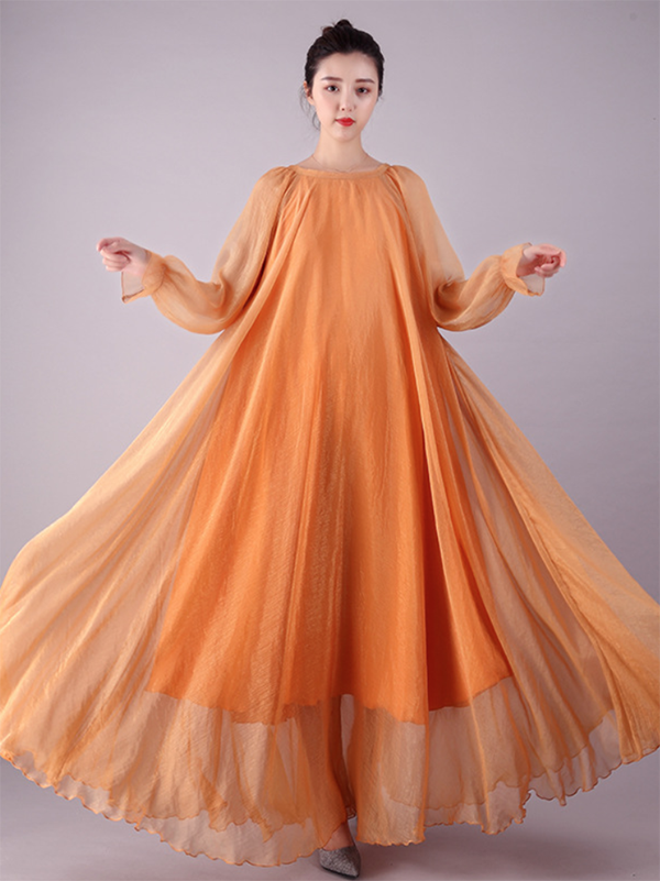 xakxx Artistic Retro Vintage Loose Solid Color Maxi Dress