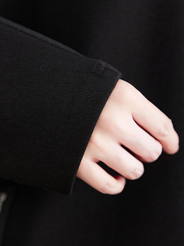 xakxx Long Sleeves Loose Asymmetric Split-Joint Zipper Heaps Collar Sweatshirt Tops