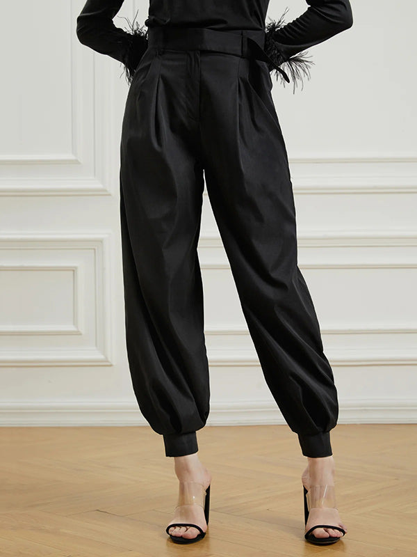 xakxx Simple High Waisted Black Casual Harem Pants Bottoms