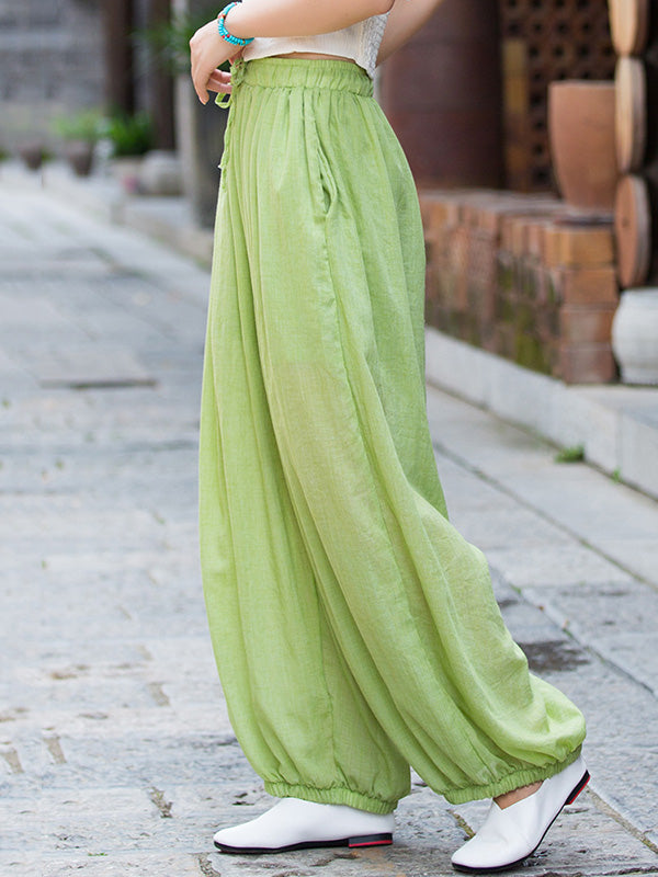 xakxx Vintage Wide Leg Loose Solid Color Bloomers Pants