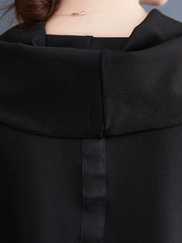 xakxx Long Sleeves Loose Asymmetric Split-Joint Zipper Heaps Collar Sweatshirt Tops