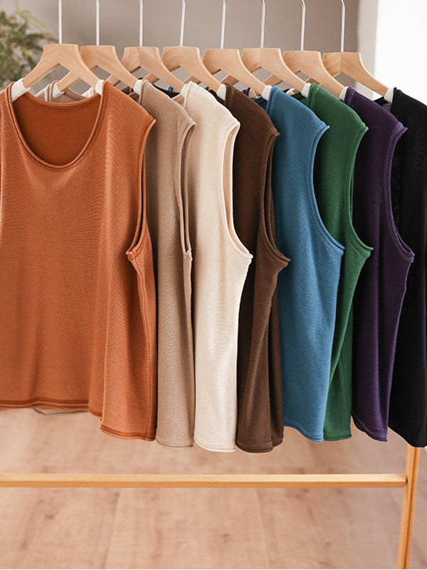 xakxx Loose Sleeveless Solid Color Round-Neck Knitting Vest Top