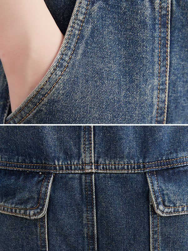 xakxx Artistic Retro Loose Solid Color Denim Overalls