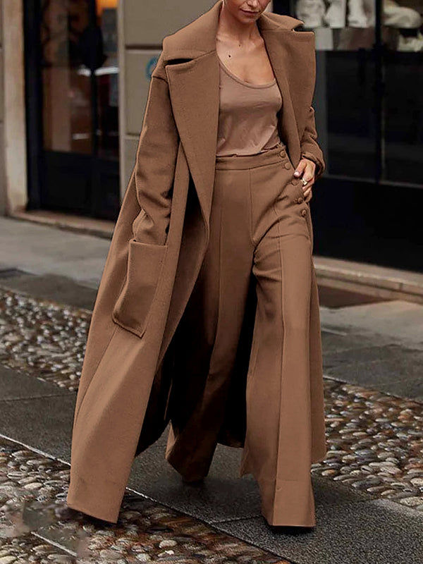 xakxx Loose Straight Leg High-Waisted Solid Color Split-Joint Pants Trousers