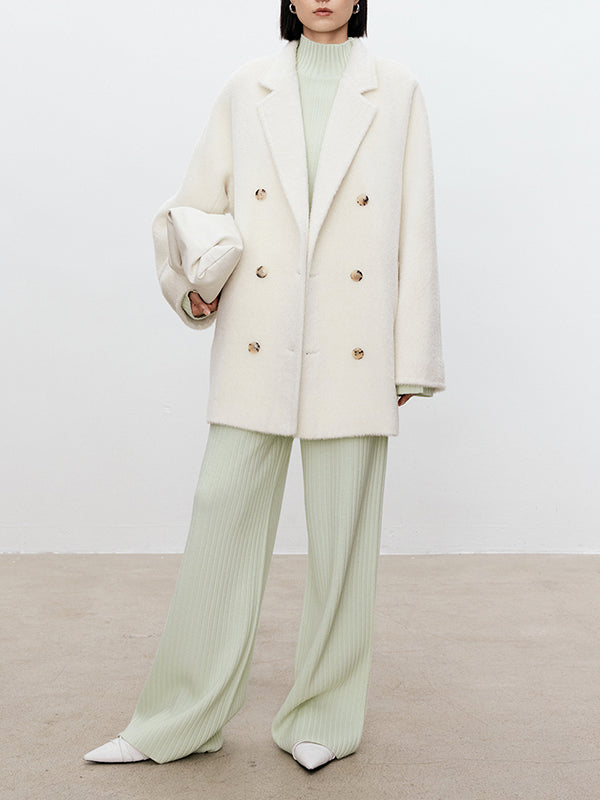 xakxx xakxx-Solid Color Long Sleeves High-Neck Sweater Top + Wide Leg Pants Bottom Two Pieces Set