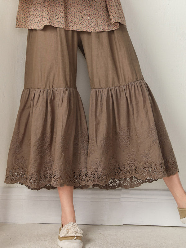 xakxx Vintage Loose Embroidered High Waisted Wide Leg Flared Pants