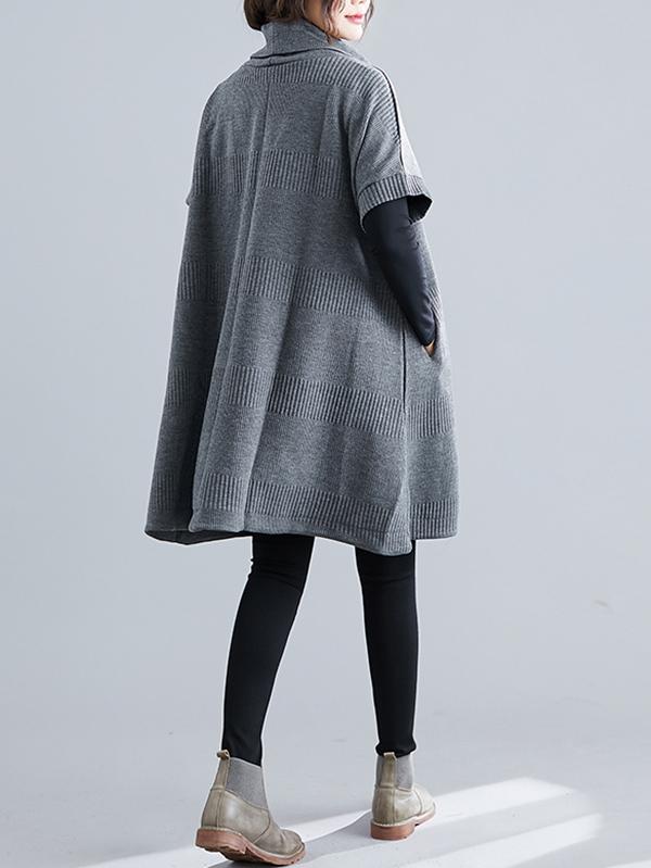 xakxx Casual Loose Short Sleeves Turtleneck Sweater Dress
