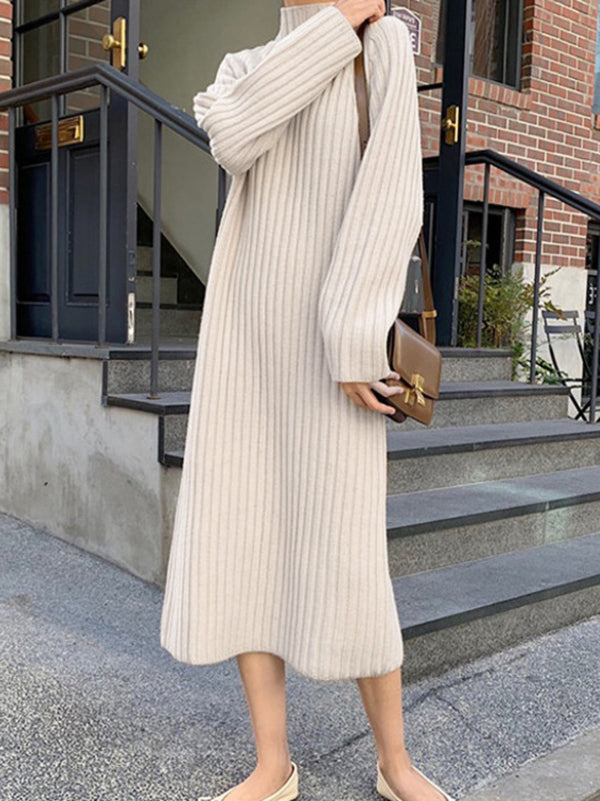 xakxx Urban Loose Long Sleeves Solid Color High-Neck Sweater Dresses