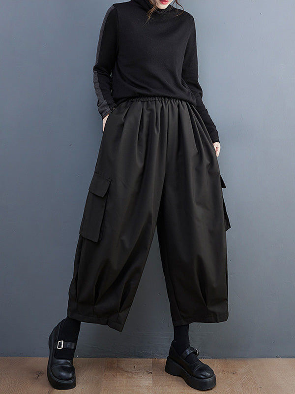 xakxx Loose Wide Leg Solid Color Casual Pants Bottoms