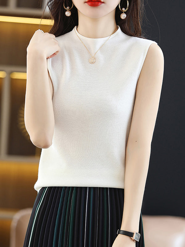 xakxx Simple Casual Solid Color Knitting Vest Top