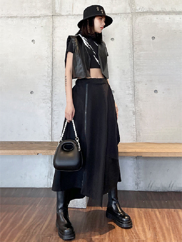 xakxx Casual High Waisted Irregularity Solid Color Skirt