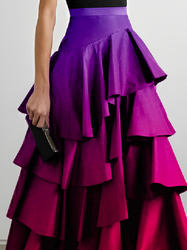xakxx A-Line High Waisted Falbala Gradient Skirts Bottoms