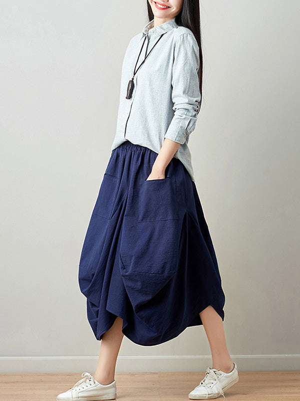 xakxx Artistic Retro Ramie Cotton 6 Colors Loose Irregular Elasticity Skirt
