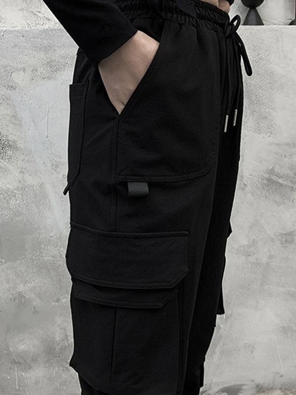 xakxx Stylish Drawstring Punk Empire Black Casual Overalls Pants