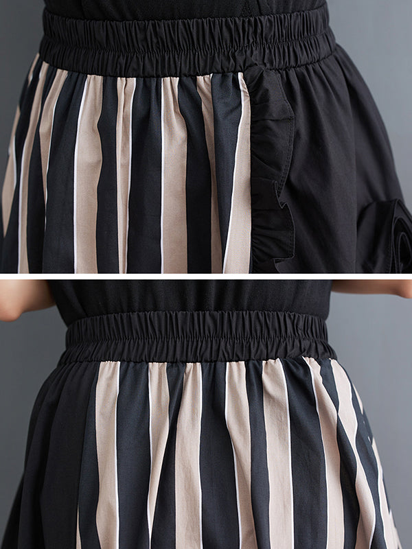 xakxx Elastics High Waisted Loose Flower-Embellished Split-Joint Skirts Bottoms