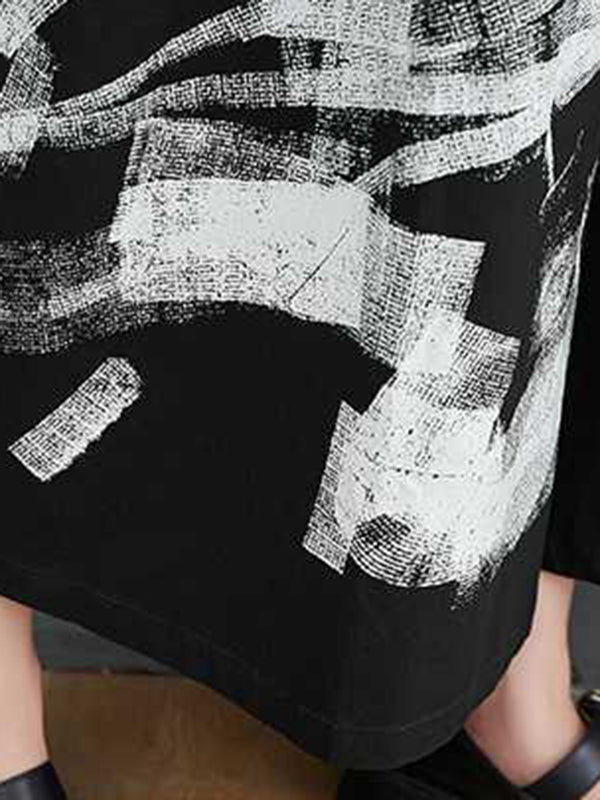 xakxx Loose Wide Leg Abstract Printed Elasticity Casual Pants Bottoms