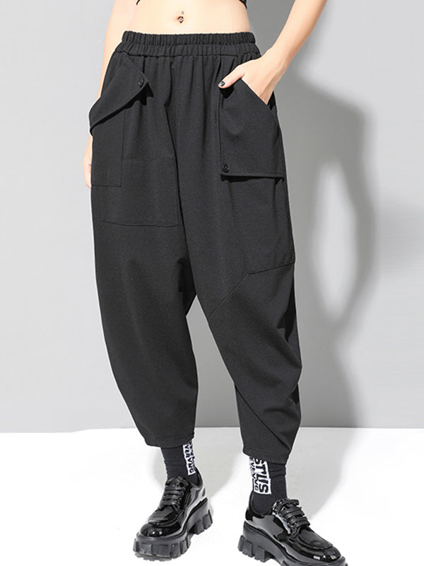 xakxx Stylish Black Asymmetric Elasticity Harem Pants