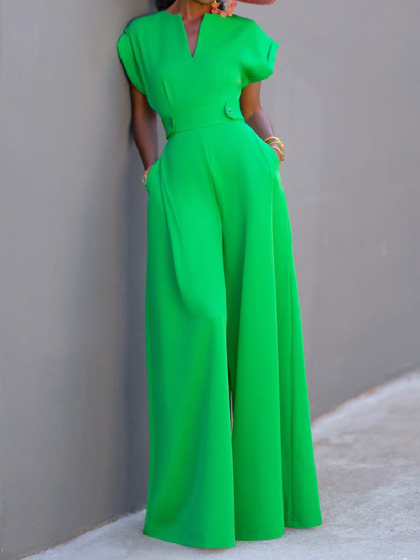 xakxx Urban Cap Sleeve Solid Color Wide Leg Jumpsuits