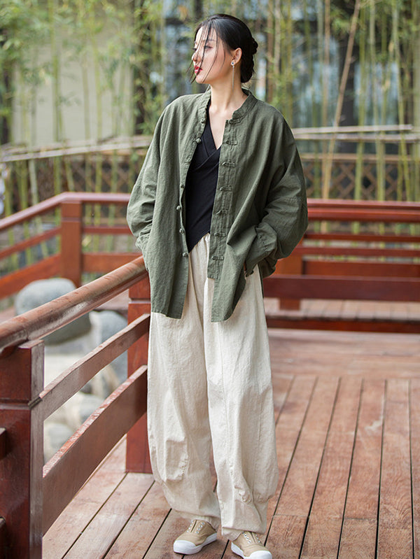 xakxx 7 Colors Casual Wide Leg High Waisted Solid Color Linen Pants