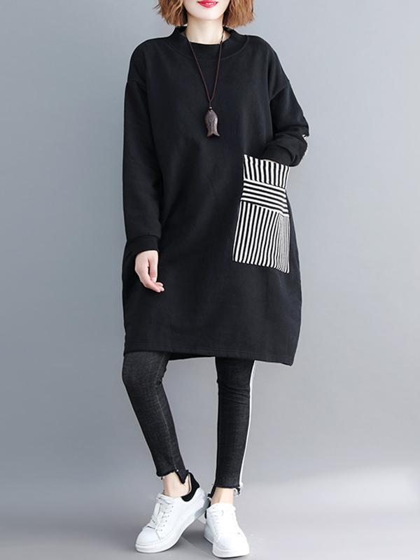 xakxx Casual Pocket Long Sweatshirt Short Dress