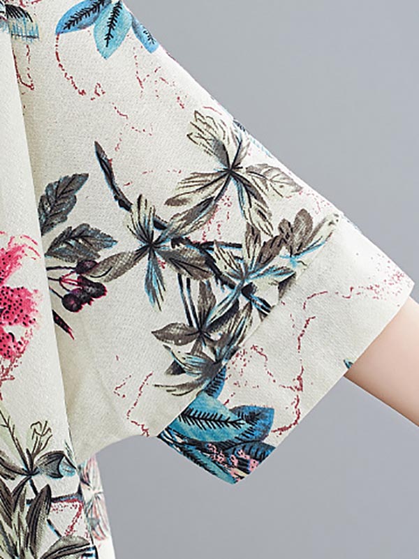 xakxx Vintage Floral Round-Neck Dress