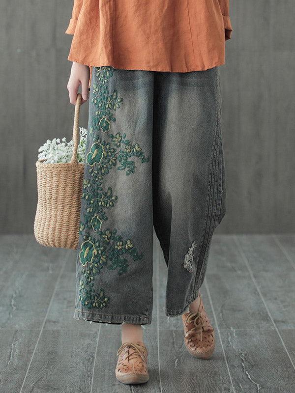 xakxx Original Embroidered Wide-Leg Column Jean Pants