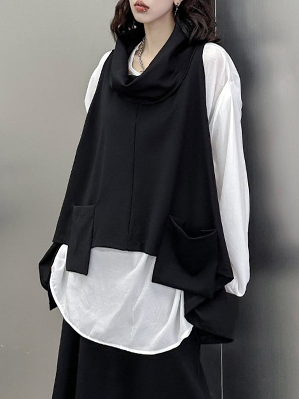 xakxx High-Low Irregular Clipping Hooded Solid Color Heaps Collar Vest Top