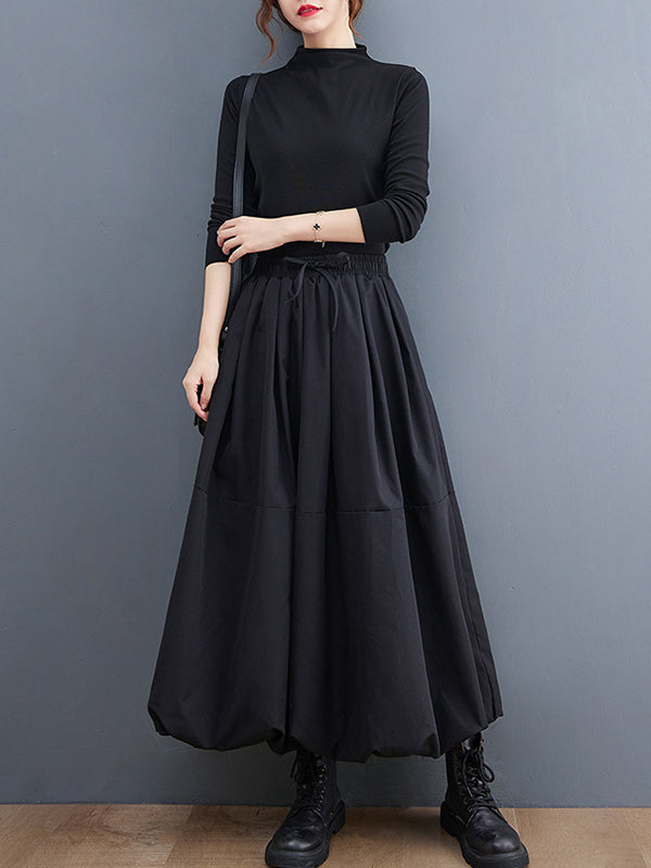 xakxx Urban Loose Drawstring High Waisted Black Bubble Skirt
