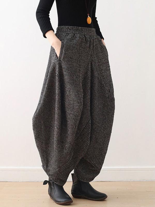xakxx Vintage Knitted Thickening Asymmetric Lantern Wide Leg Pants