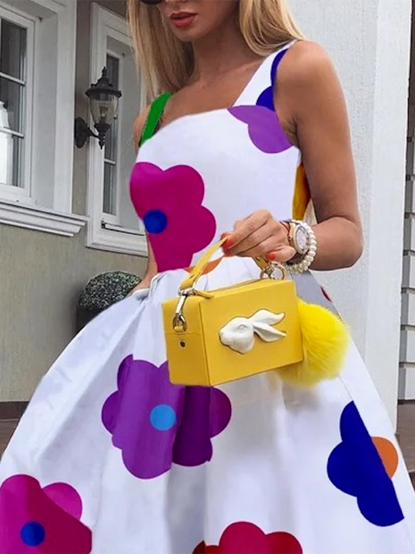 xakxx Sleeveless Floral Printed Square-Neck Midi Dresses