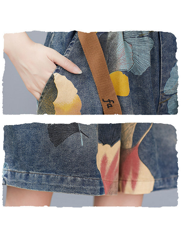xakxx Original Floral Wide Leg Denim Shorts Bottoms