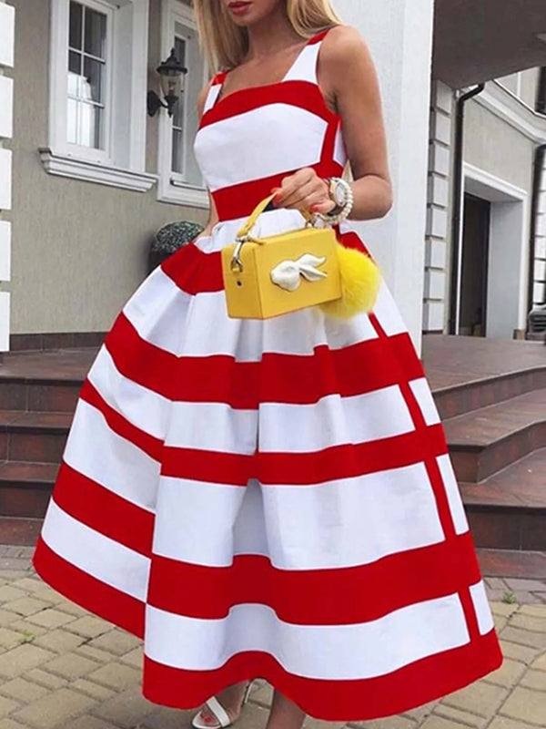 xakxx Sleeveless Striped Square-Neck Maxi Dresses