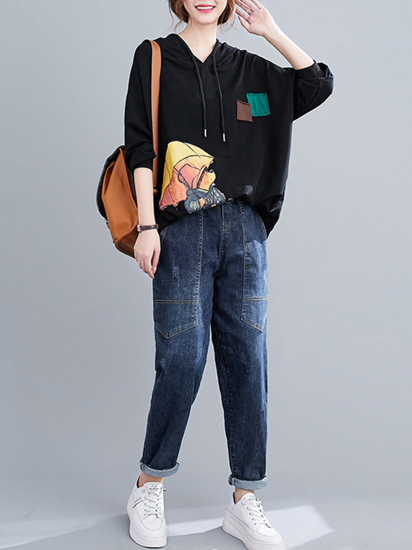 xakxx Original Cartoon Printed Drawstring Hoodies