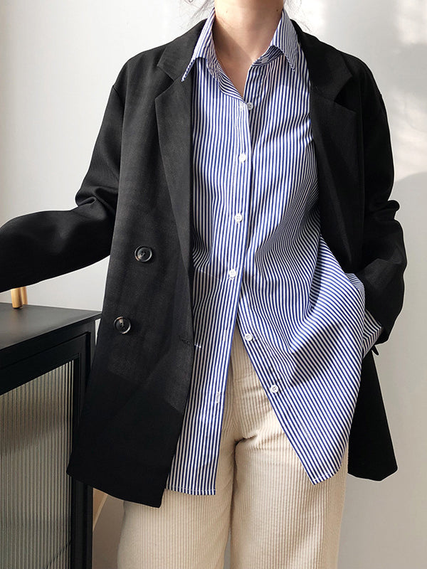 xakxx Urban Loose Striped Lapel Collar Blouses&Shirts Tops