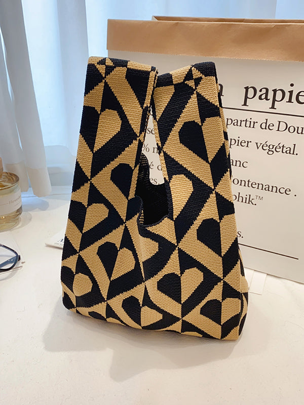 xakxx Knitting Checkerboard Zebra-Stripe Striped Bags Accessories Handbags