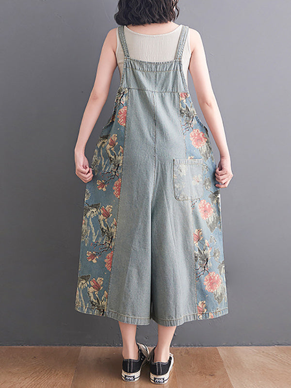 xakxx Oversize Wide Leg Floral Printed Split-Joint Overalls