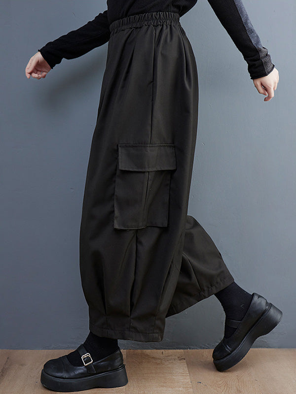 xakxx Loose Wide Leg Solid Color Casual Pants Bottoms