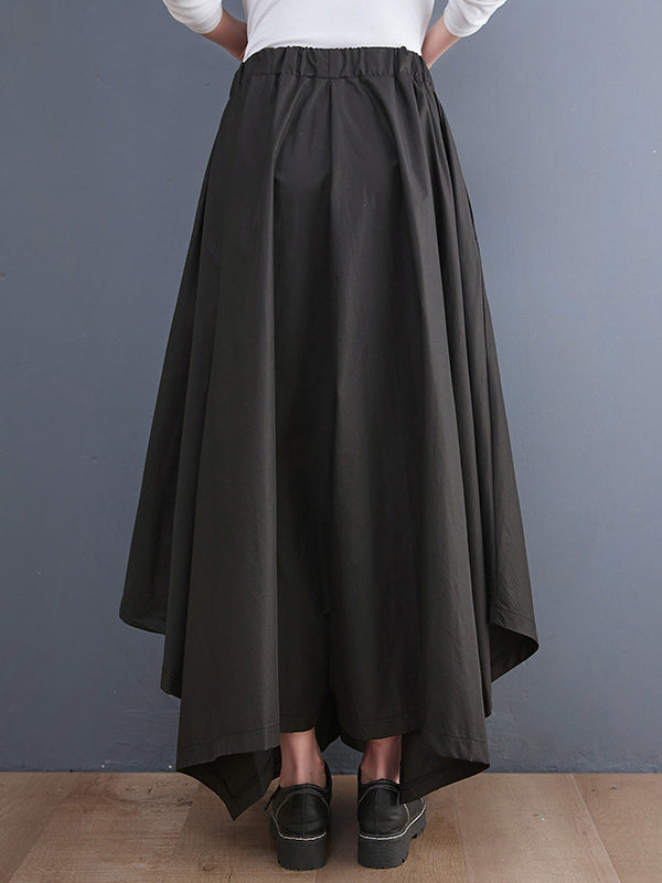 xakxx Cropped A-Line Drawstring Solid Color Pants Culotte
