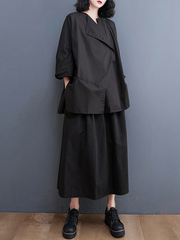 xakxx Casual Buttoned Cardigan Top&Elasticity Skirt 2 Pieces Set