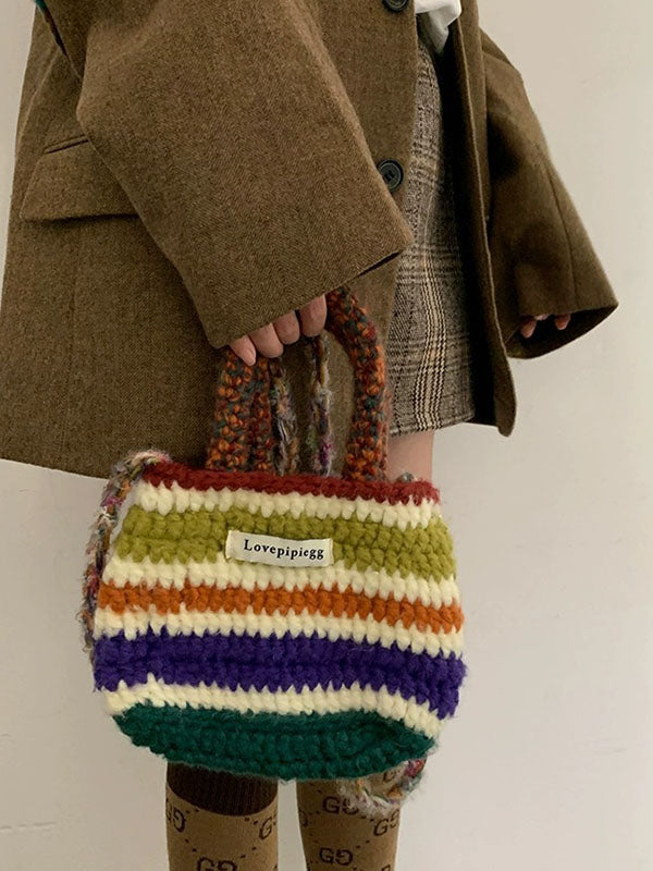 xakxx Colorful Contrast Color Crossbody Bag Woven Handbag