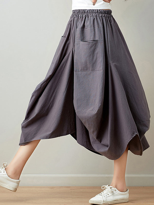 xakxx Artistic Retro Ramie Cotton 6 Colors Loose Irregular Elasticity Skirt