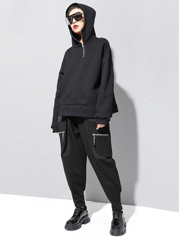 xakxx Stylish Black Asymmetric Zipper Hoodies