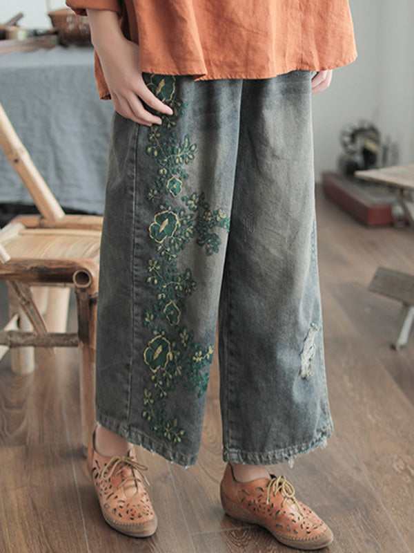 xakxx Original Embroidered Wide-Leg Column Jean Pants