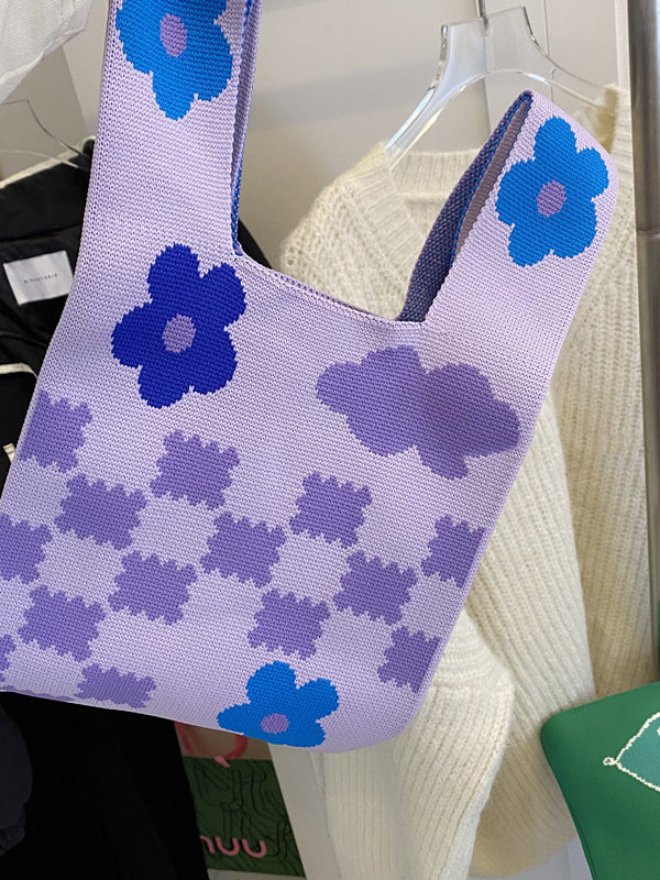 xakxx Floral Printed Plaid Bags Accessories Woven Handbag