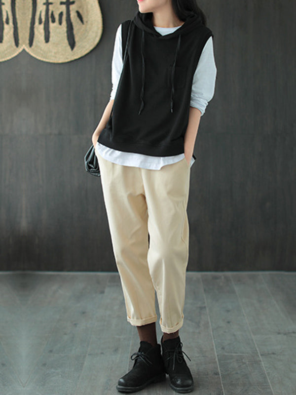 xakxx Artistic Retro Solid Hooded Vest