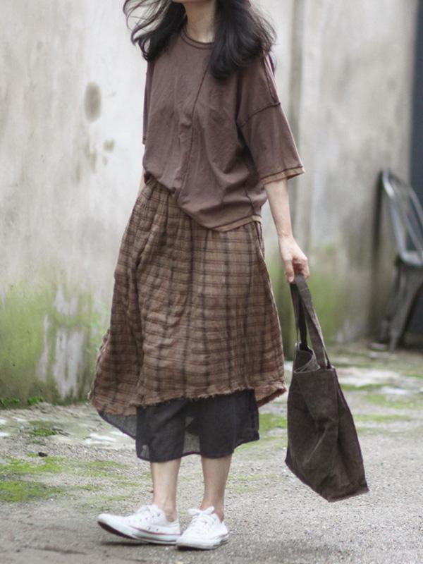 xakxx Retro Plaid Double-deck Skirt