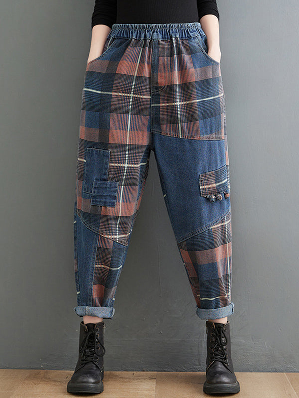 xakxx Original Artistic Retro Plaid Jean Pants