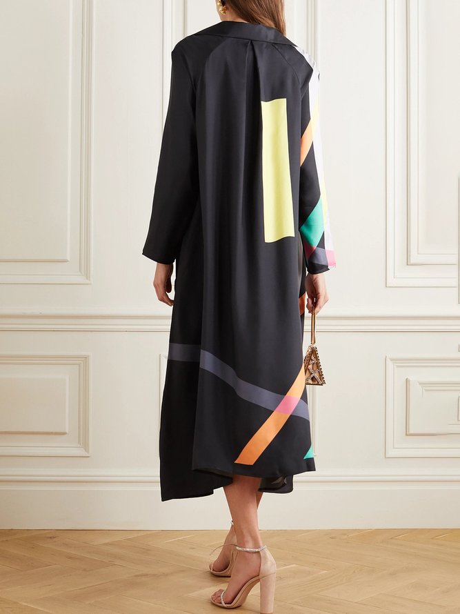 xakxx Stylish Irregularity Long Sleeves Contrast Color Striped V-Neck Midi Dresses