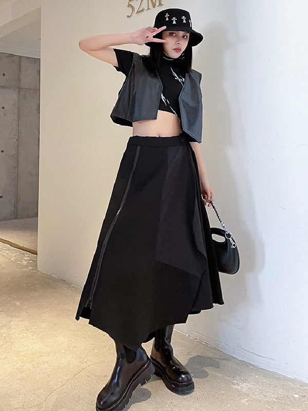 xakxx Casual High Waisted Irregularity Solid Color Skirt